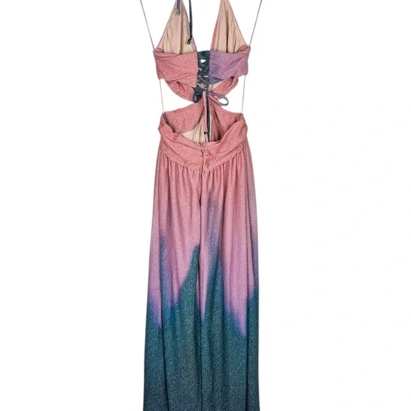 PatBO Pink and Blue Maxi Dress with Ring Detail SZ 4